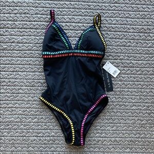 La Blanca Black Swimsuit with Multicolor Accents, size 4